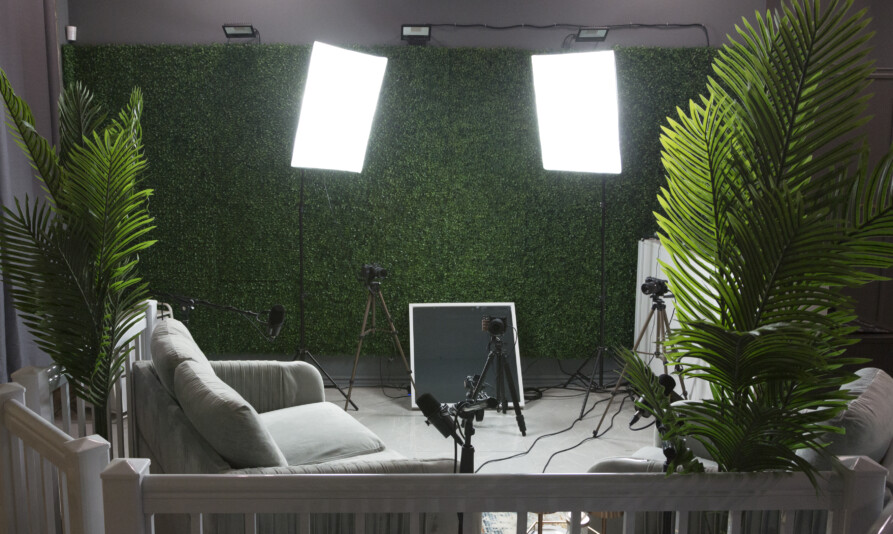 Toronto Podcast Studio White Lights Green Plants